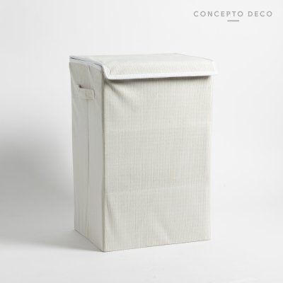 CESTO LAUNDRY CORDEROY RÍGIDO CON TAPA TIZA 27X34X53CM