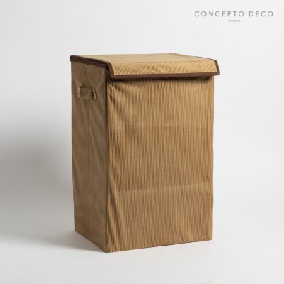 CESTO LAUNDRY CORDEROY RÍGIDO CON TAPA TOSTADO 27X34X53CM