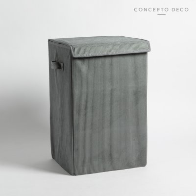 CESTO LAUNDRY CORDEROY RÍGIDO CON TAPA GRIS 27X34X53CM