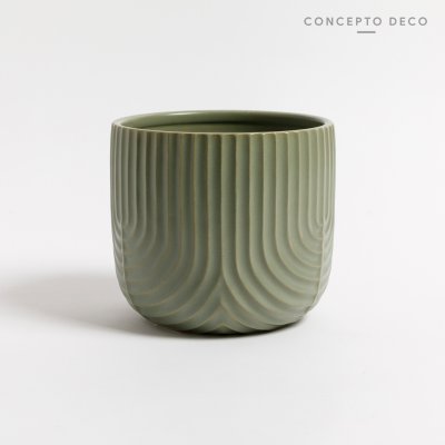 PORTA MACETA RAYAS CERAMICA VERDE 16X16CM