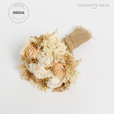 BOUQUET WOOD ROSE CAPUCHINO/CRUDO 25CM